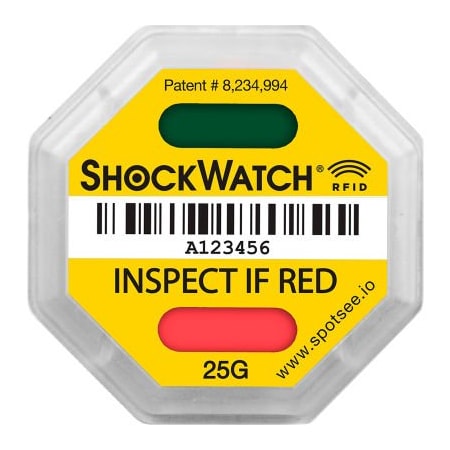 Shockwatch SpotSee ShockWatch  RFID Impact Indicators, 25G Range, Yellow, 100/Box SWRFID-25G